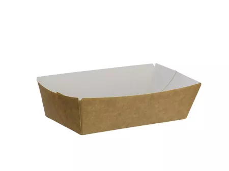 Tacka do przekąsek 14 x 7 x 4,5 cm - Opakowanie 20 szt.- Eco papier biały/kraft E.TDP14-20