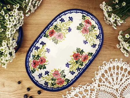Półmisek owalny 33 cm Bolesławiec - Maki Smolińskiej