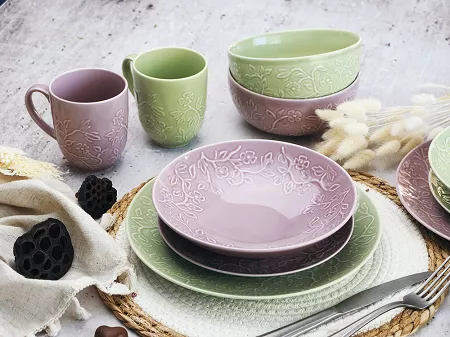 Serwis obiadowo-herbaciany na 6 osób (26 el) Lubiana - Hanami Pistacjowa Zieleń / Pudrowy Róż